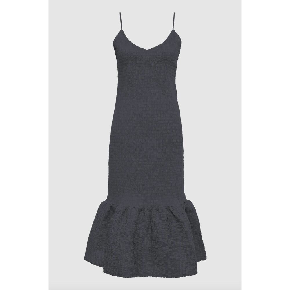 Acacia Swim ADRIAN Dress - Licorice Black Organic Cotton - Shirred Dress - Large